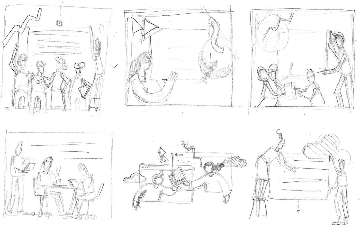Preliminary sketches to explore some compositions for the EmC Instagram posts (or 'The Connected Culture' EmC book in a later stage of the project).