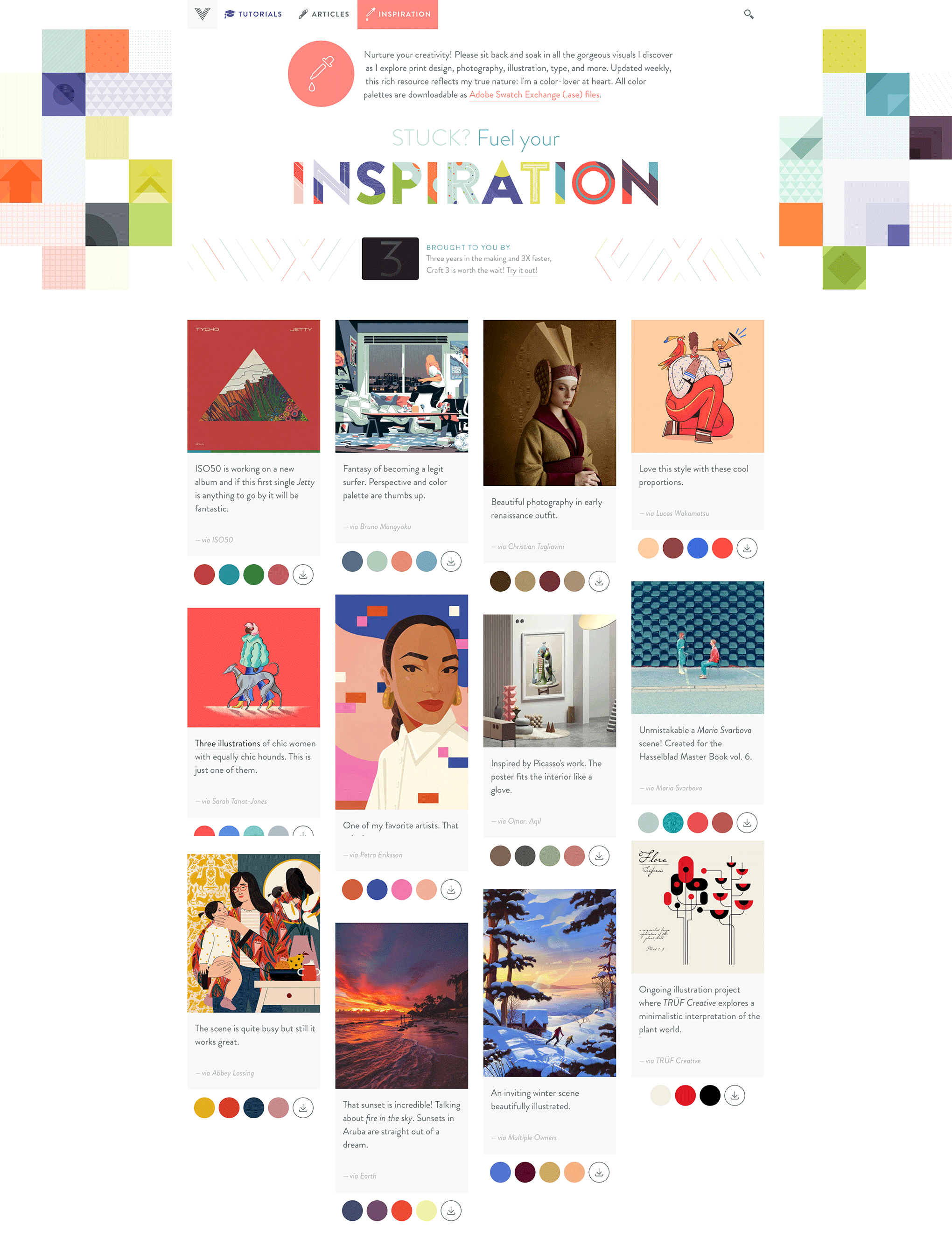 I decided to place the square pattern illustration as a 'fixed background' on the Inspiration Gallery homepage.
