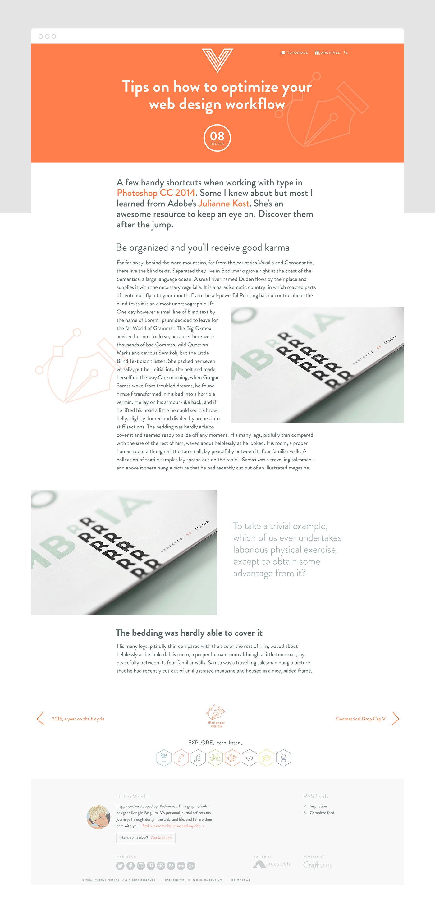 Design of the blog article page in one of the layouts