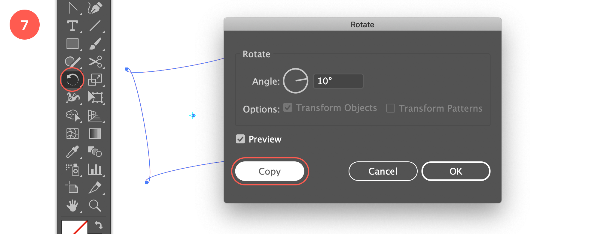 Copy rotate the object at 10°