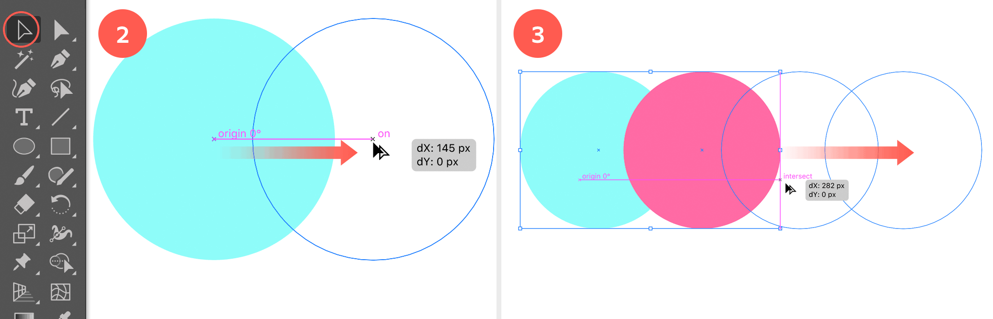 Duplicate the circle. Apply another color. Duplicate the two circles