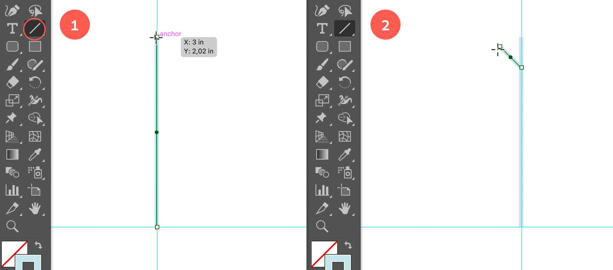 Draw a vertical line, and then a 2nd short line at 45°, starting at the vertical line dragging upwards towards to the top holding down the Shift key