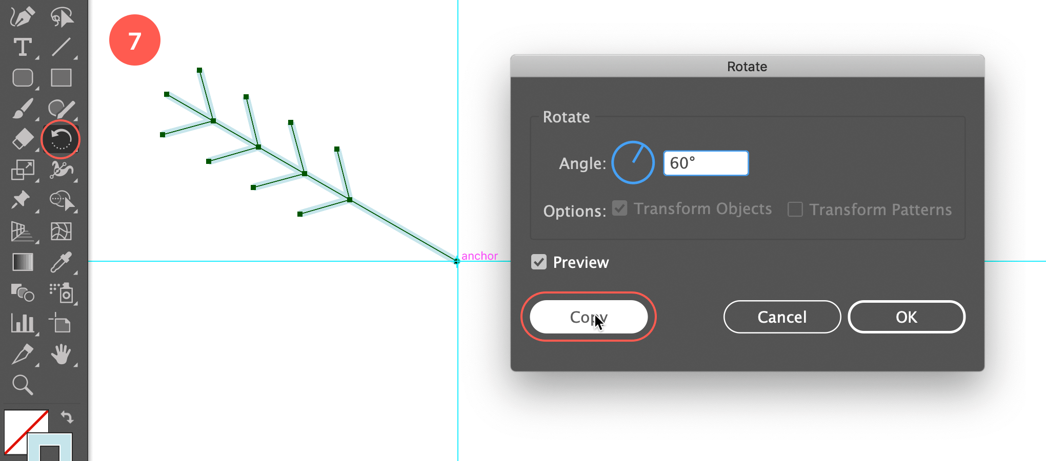 Copy Rotate the object at 60° for 6 parts, at 72° for 5 parts. Then hit Cmd/Ctrl + D until the snowflake is complete.