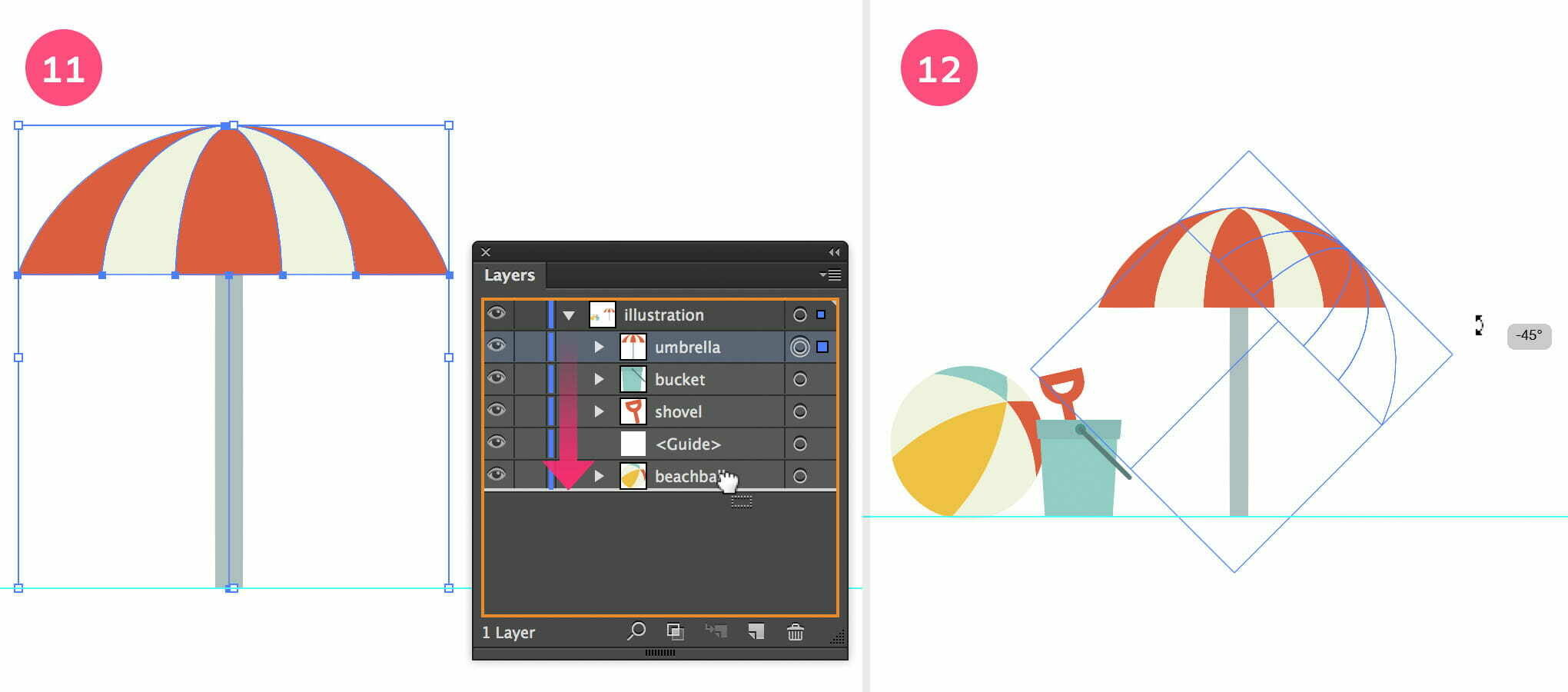 Organise the layers and rotate the umbrella.