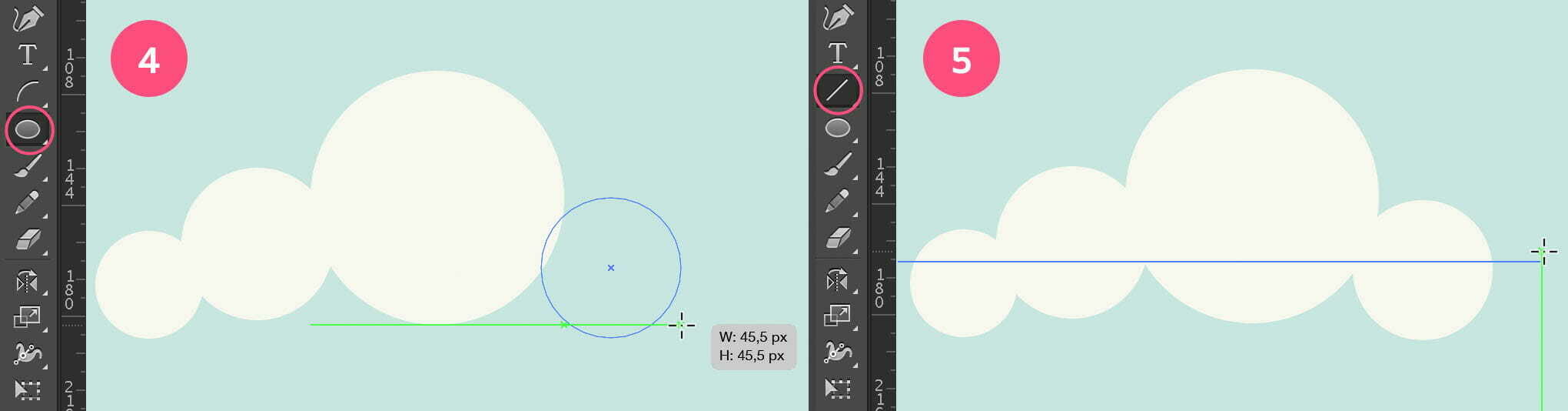 Draw a cloud using the Ellipse and line tool.