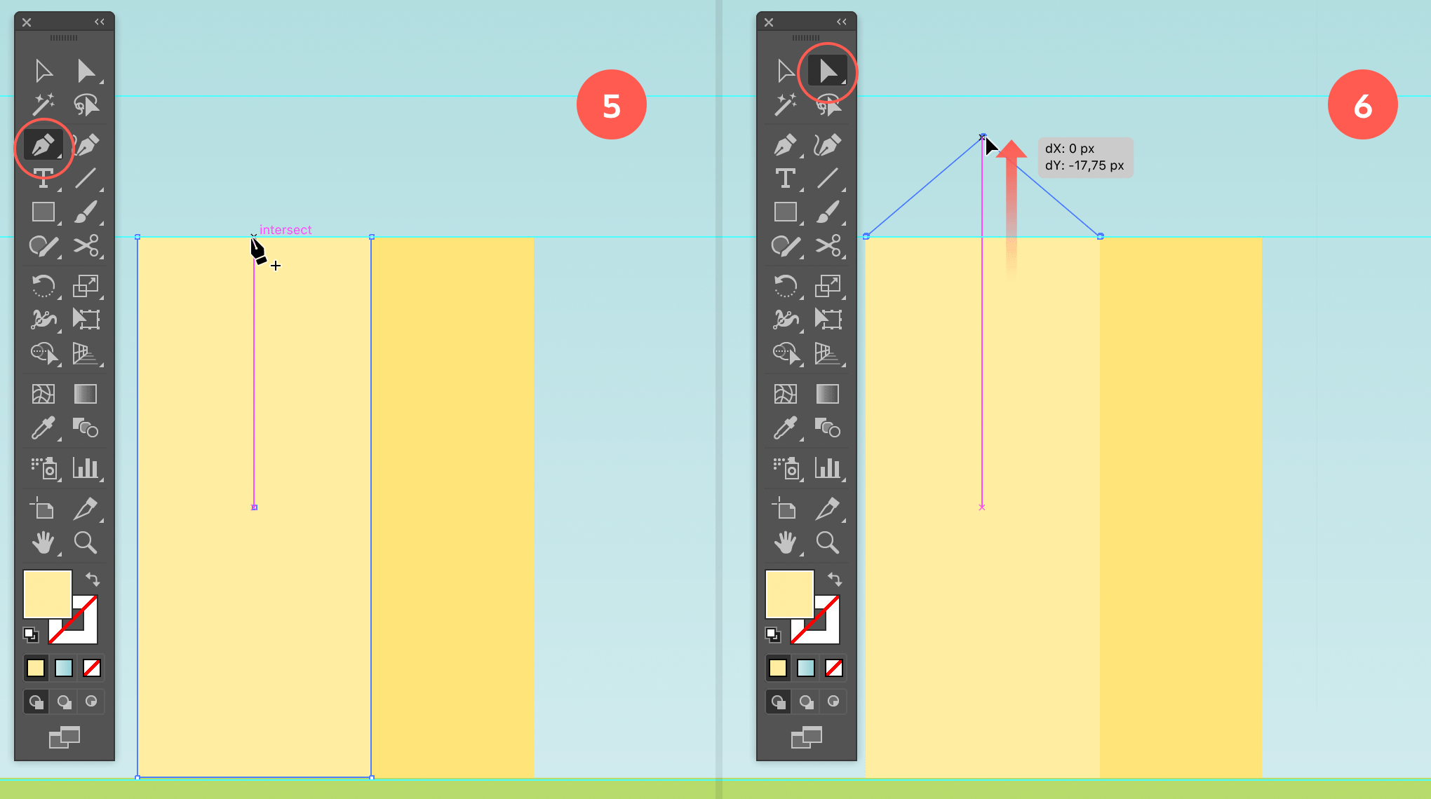 Create the roof by adding an anchor point at the top center, and by moving it up.