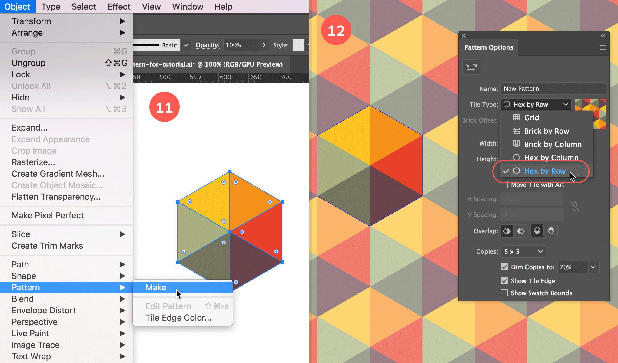 Create the pattern, and choose the Hew by Row option.