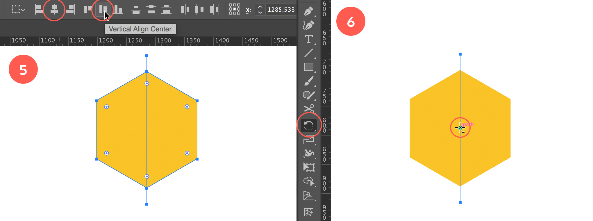 Align the line and hexagon