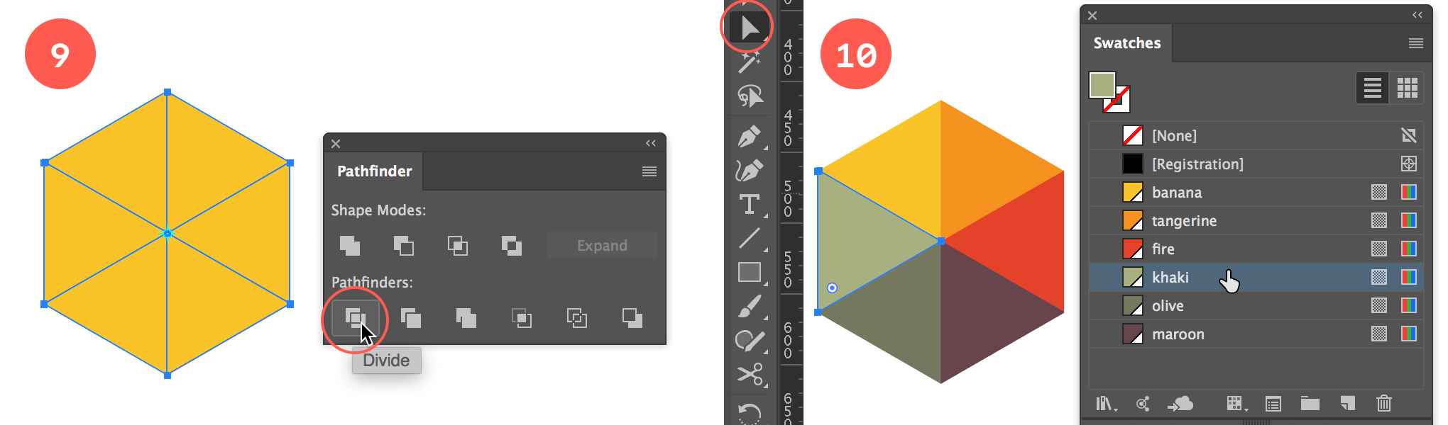 Divide into triangular segments and add color to each of them