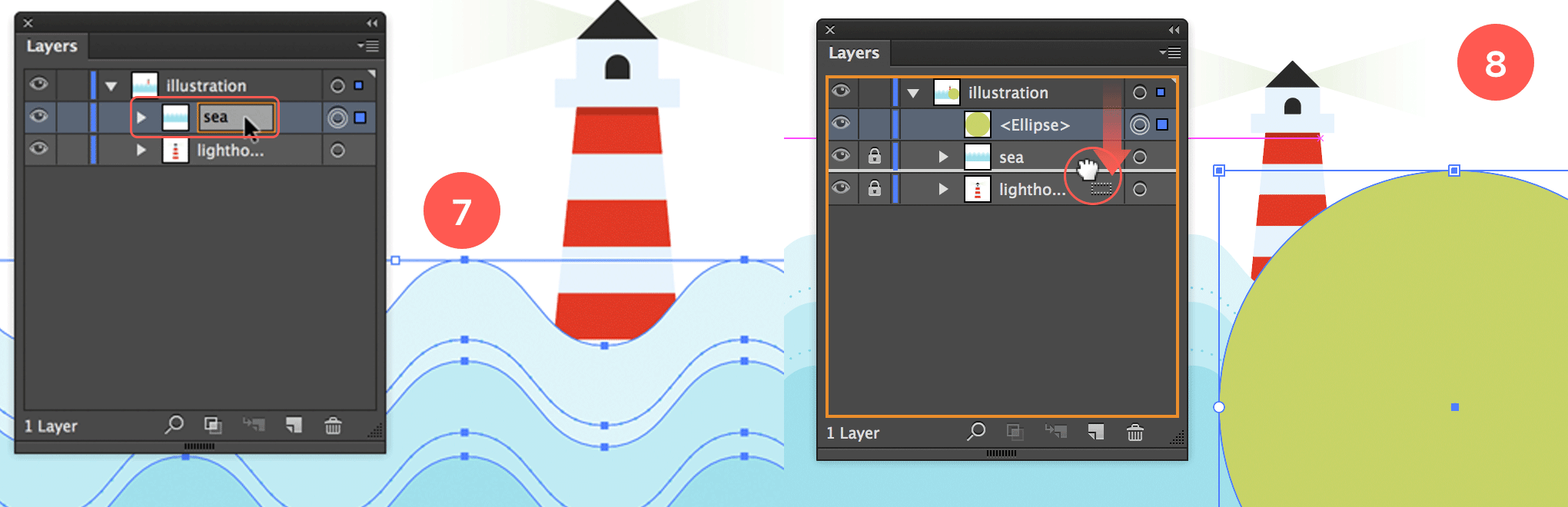 Organize the layers, then draw a green circle for the land