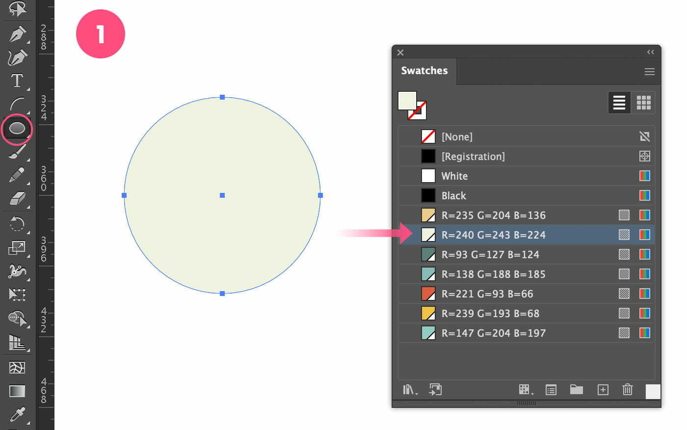 Draw a circle of 100 x 100px using the Ellipse tool.