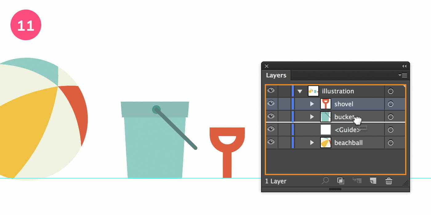 Move the shovel layer below the bucket