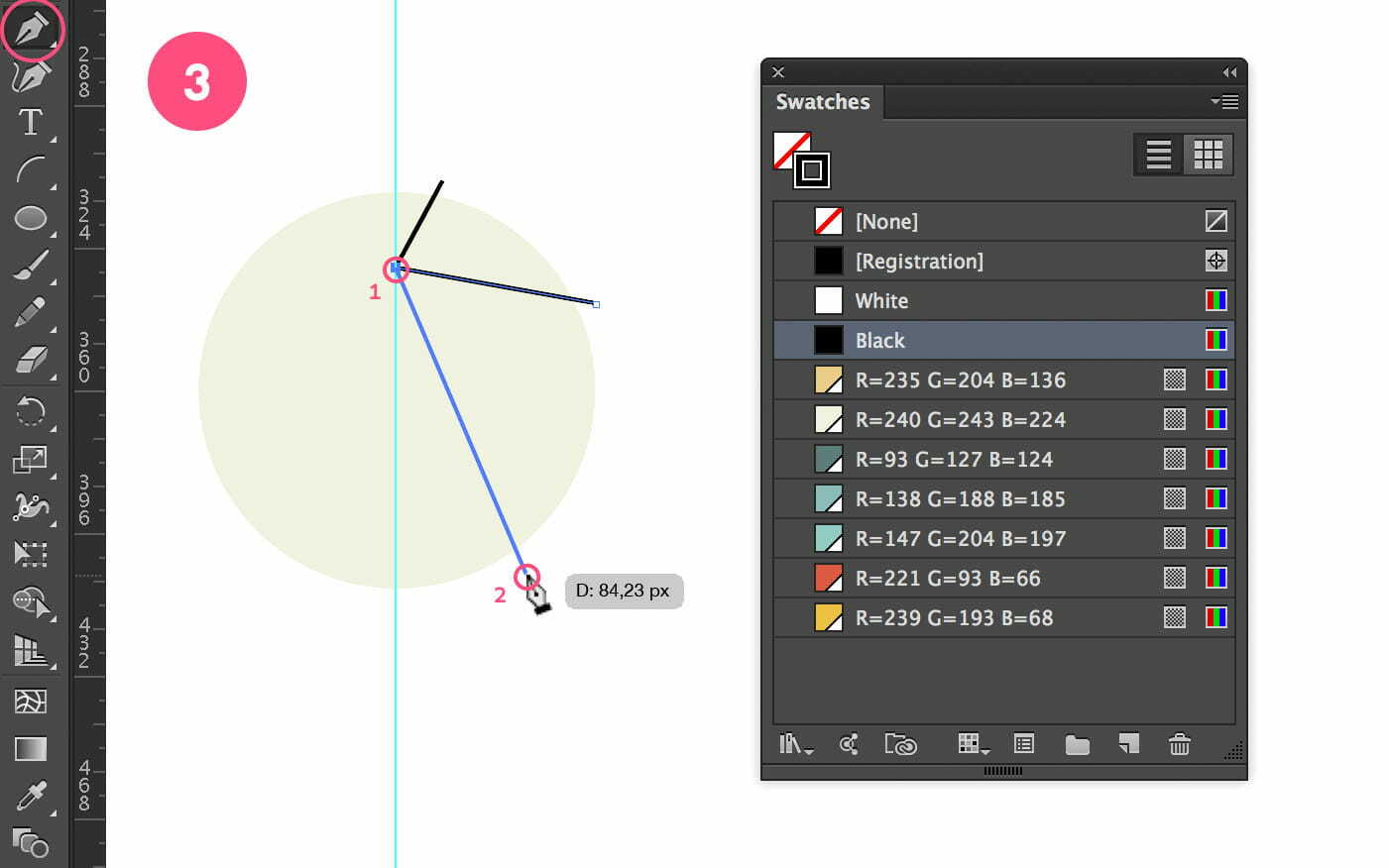 Draw the 3rd black line onto the circle.