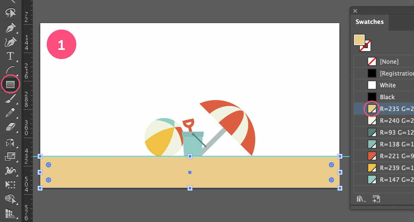 Create the beach using the Rectangle tool.