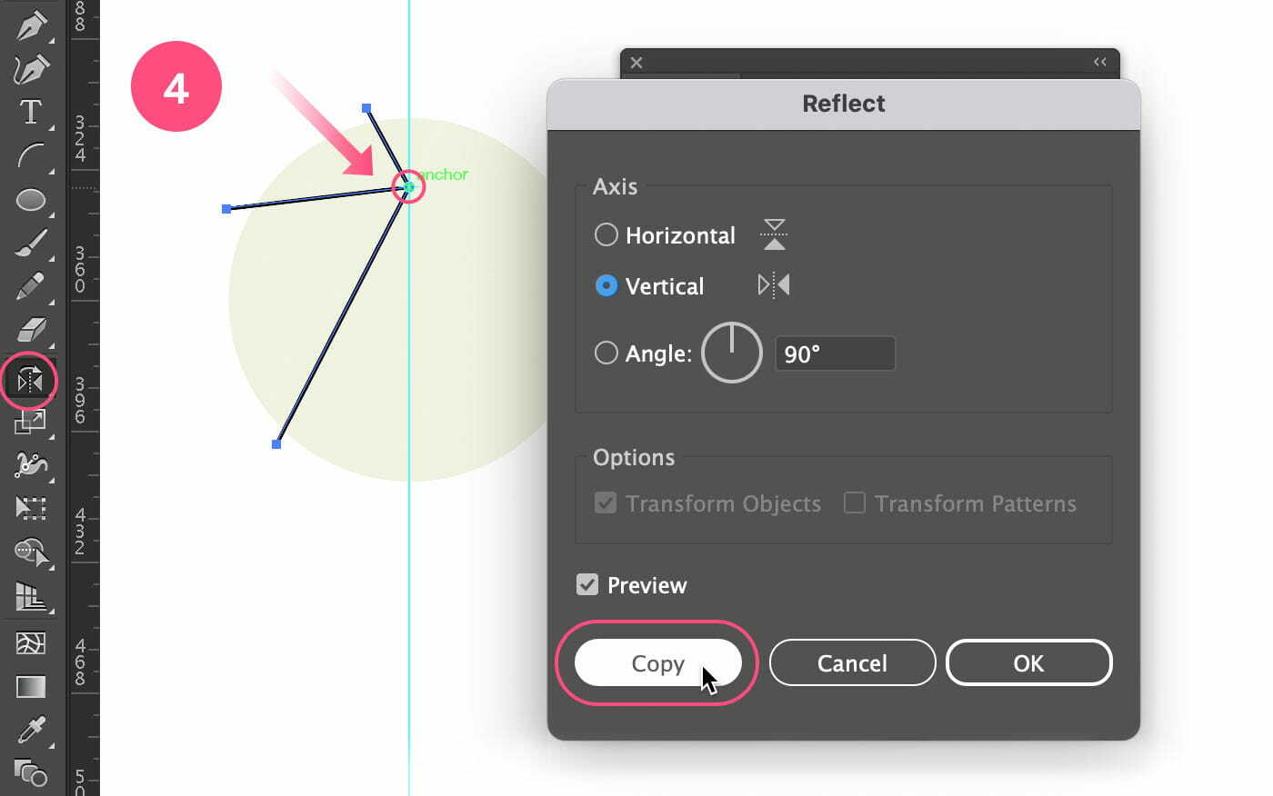 Copy and reflect the 3 black lines to the other side of the circle.