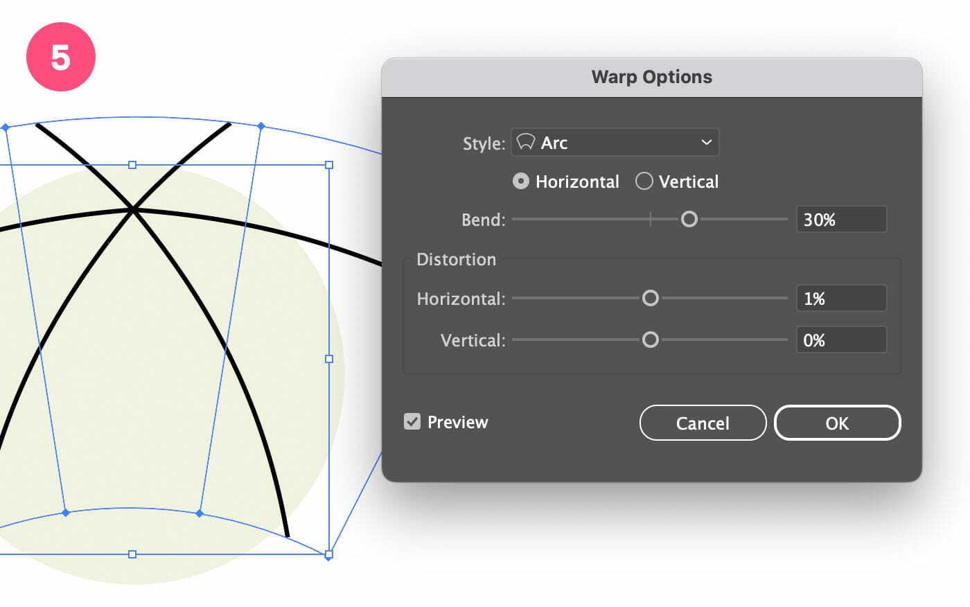 Apply an arch effect to the black lines using Make with Warp