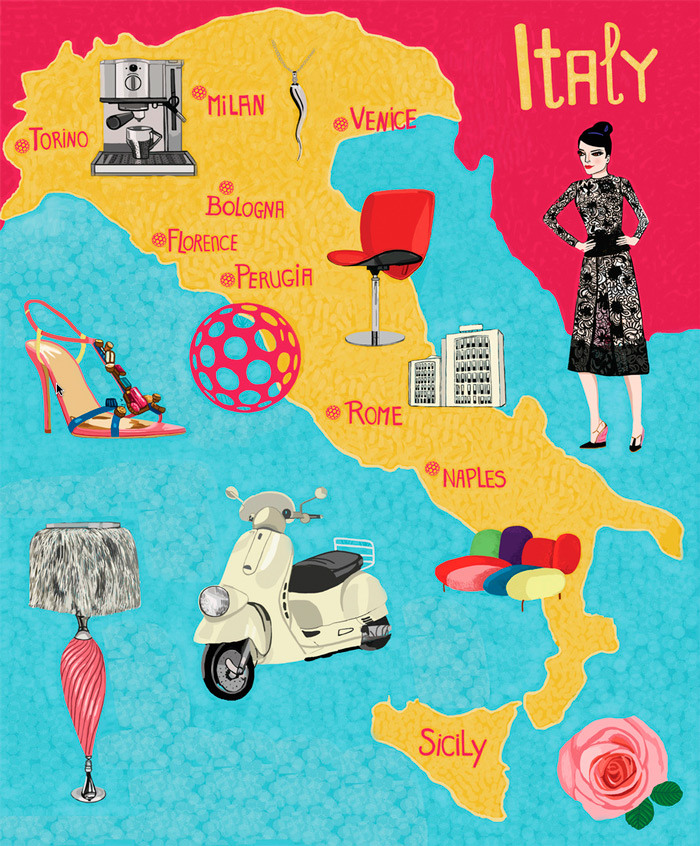 Modern icon map of Italy